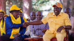Nyeri Governor Mutahi Kahiga sharing a moment with President William Ruto.